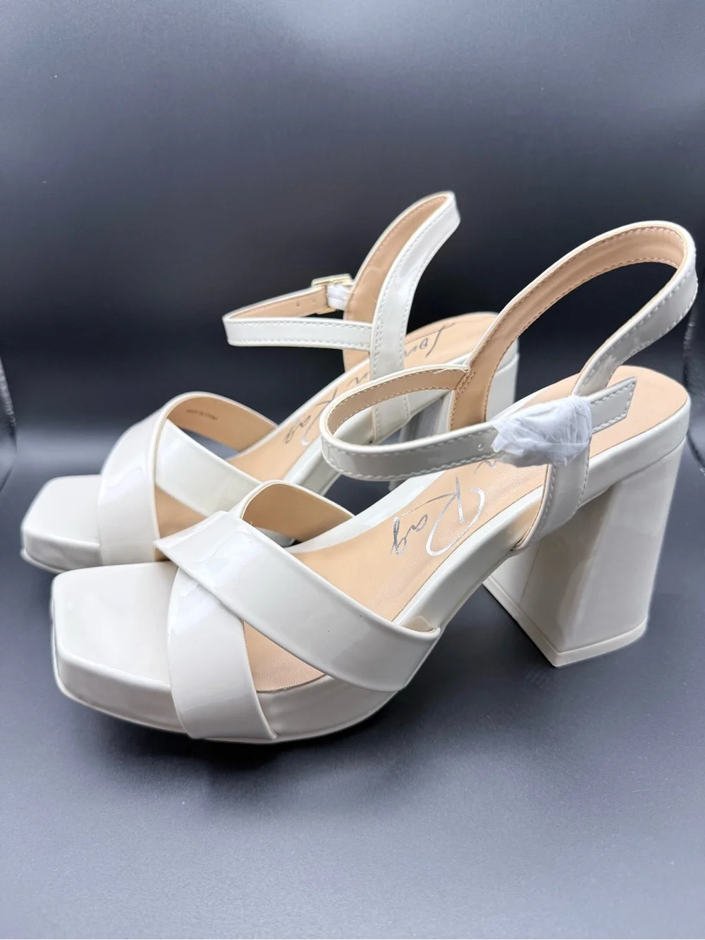 London Rag - Off-White (Bone) Patent Platform Block Heel Sandals